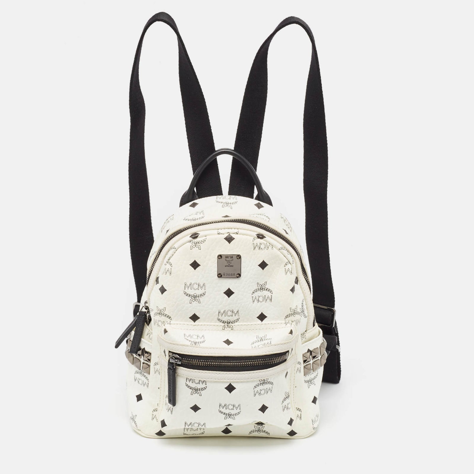 MCM White/Black Visetos Coated Canvas Studded Stark-Bebe Boo Backpack