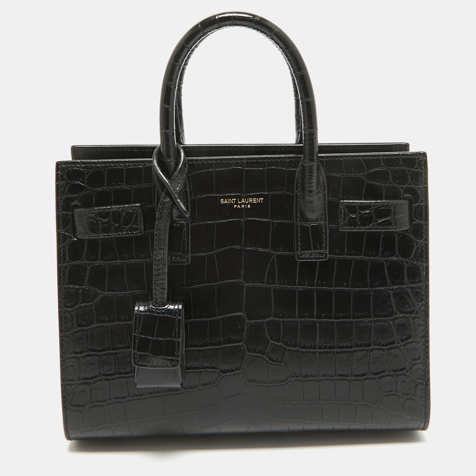 Saint Laurent Paris Saint Laurent Black Croc Embossed Leather Nano Classic Sac De Jour Tote