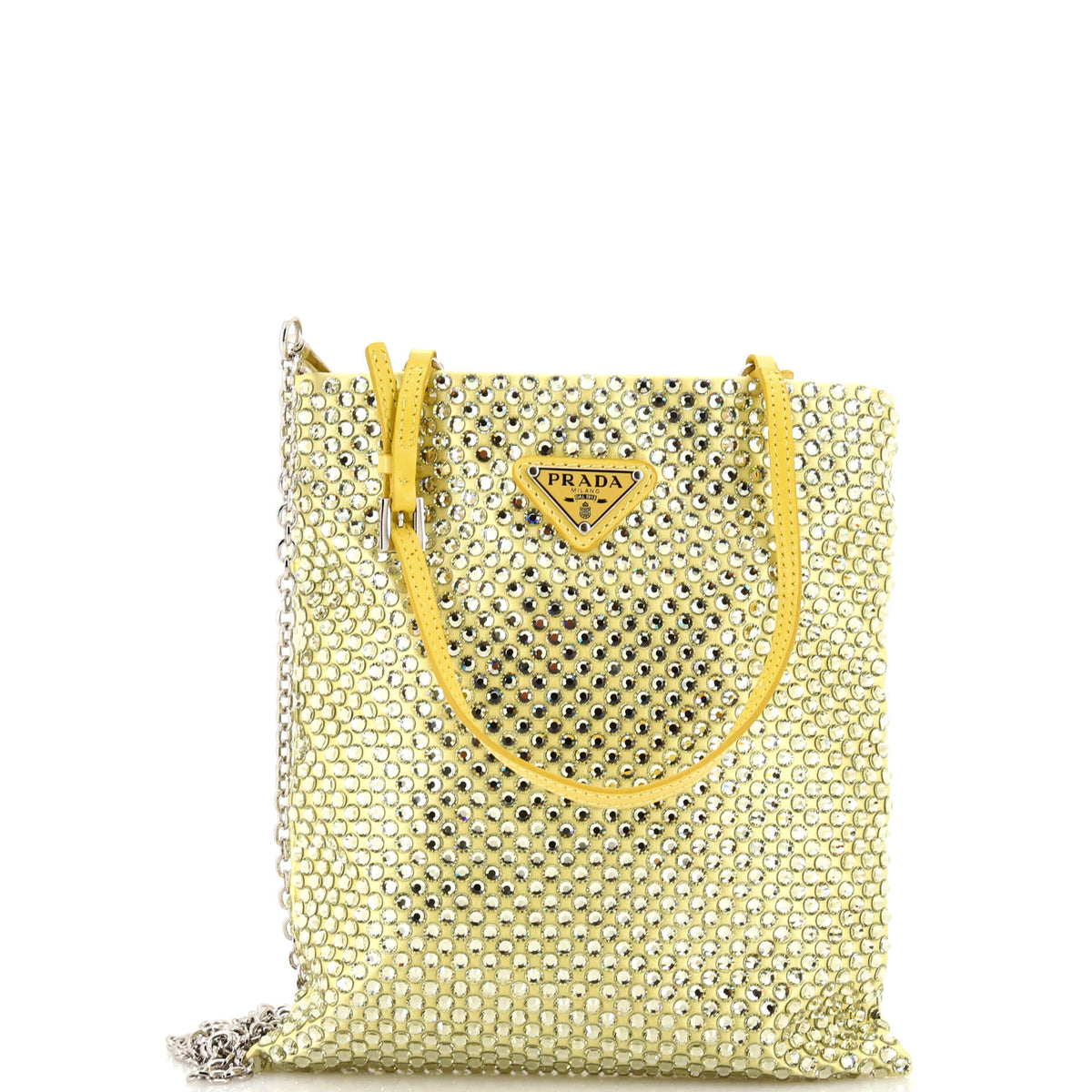 Prada PRADA Chain Flat Tote Crystal Embellished Satin Mini
