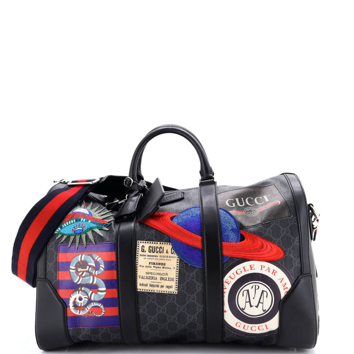 Gucci GUCCI Night Courrier Carry On Convertible Duffle GG Coated Canvas with Applique Small