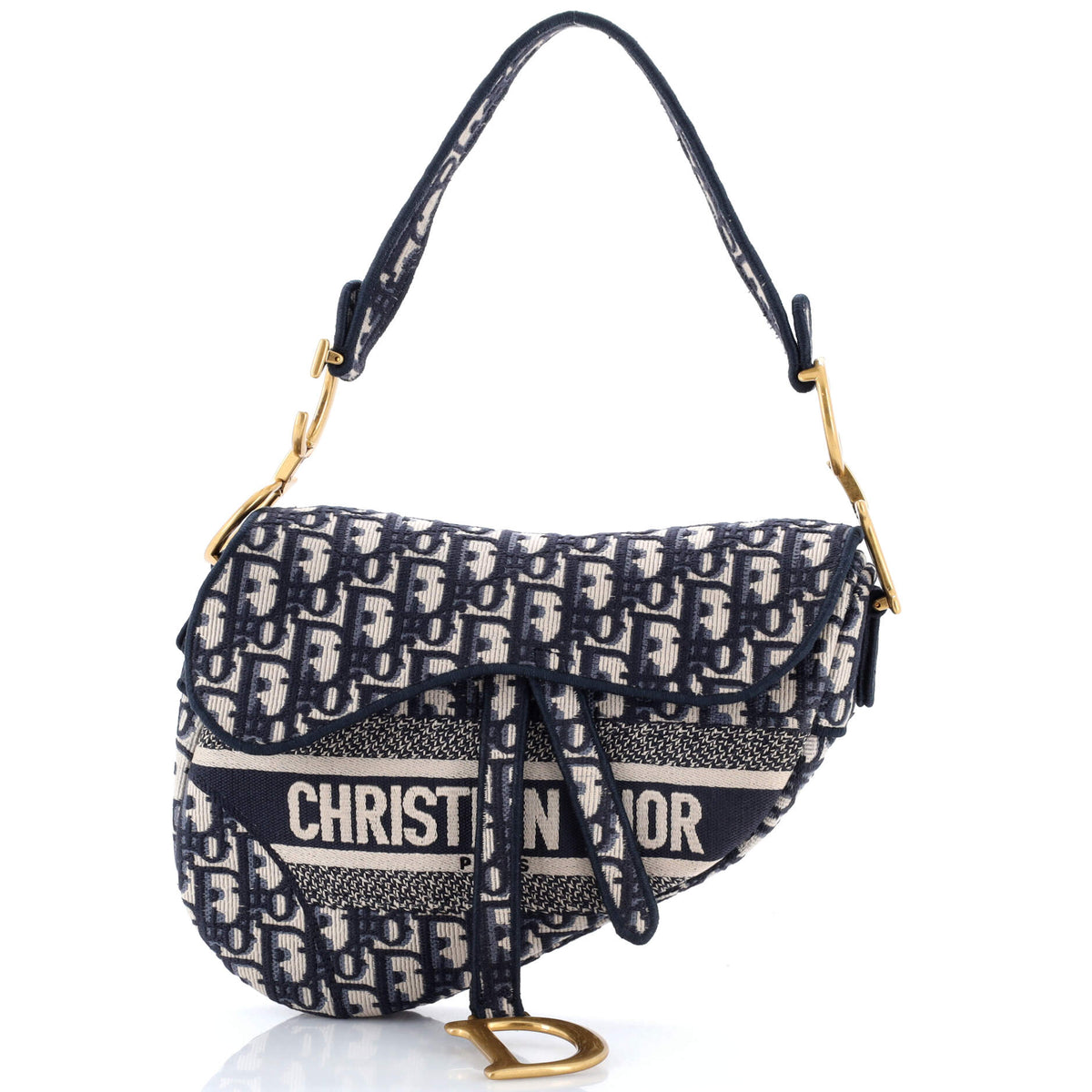 Christian Dior Saddle Handbag Logo Embroidered Oblique Canvas Medium