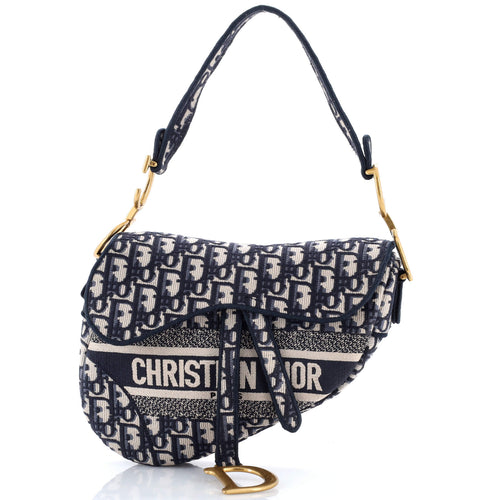 Saddle Handbag Logo Embroidered Oblique Canvas Medium