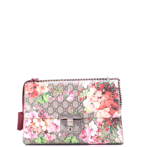 GUCCI Padlock Shoulder Bag Blooms Print GG Coated Canvas Medium