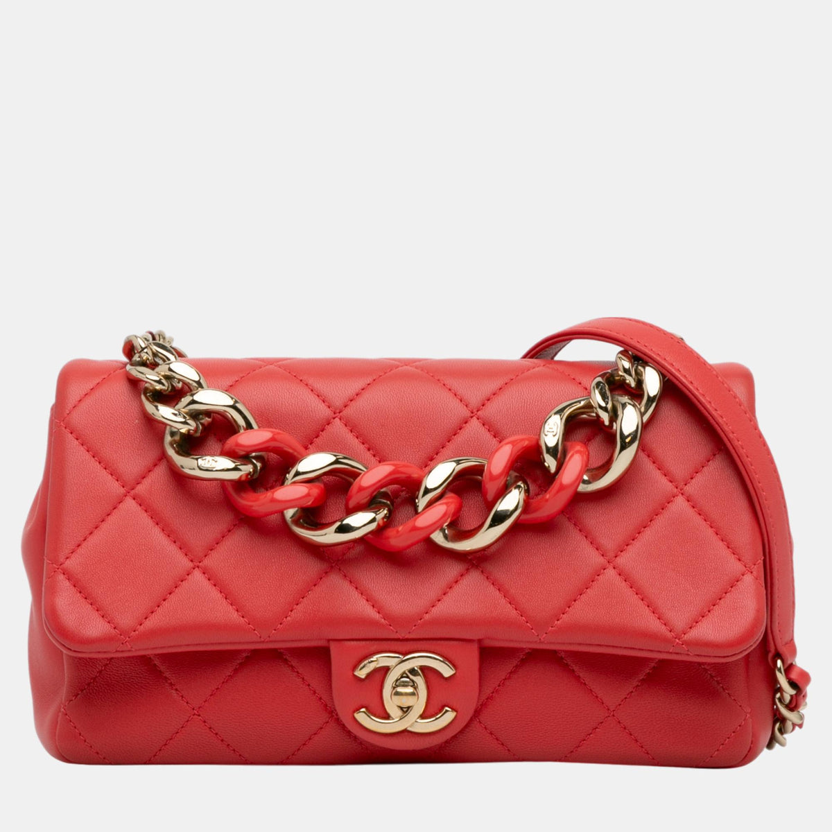 Chanel Red Small Lambskin Elegant Chain Single Flap