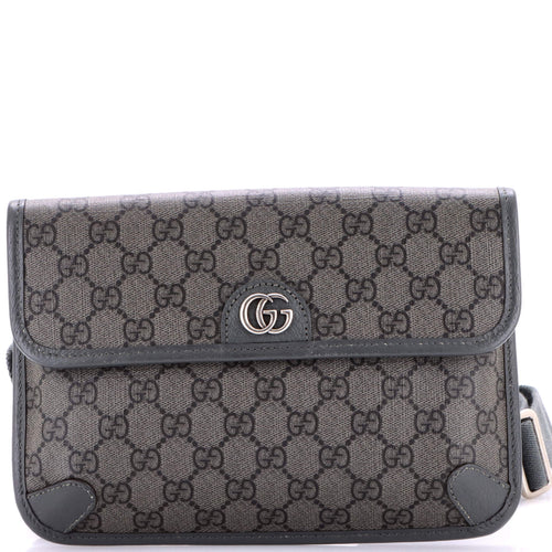 GUCCI Ophidia Flap Belt Bag GG Coated Canvas with Leather