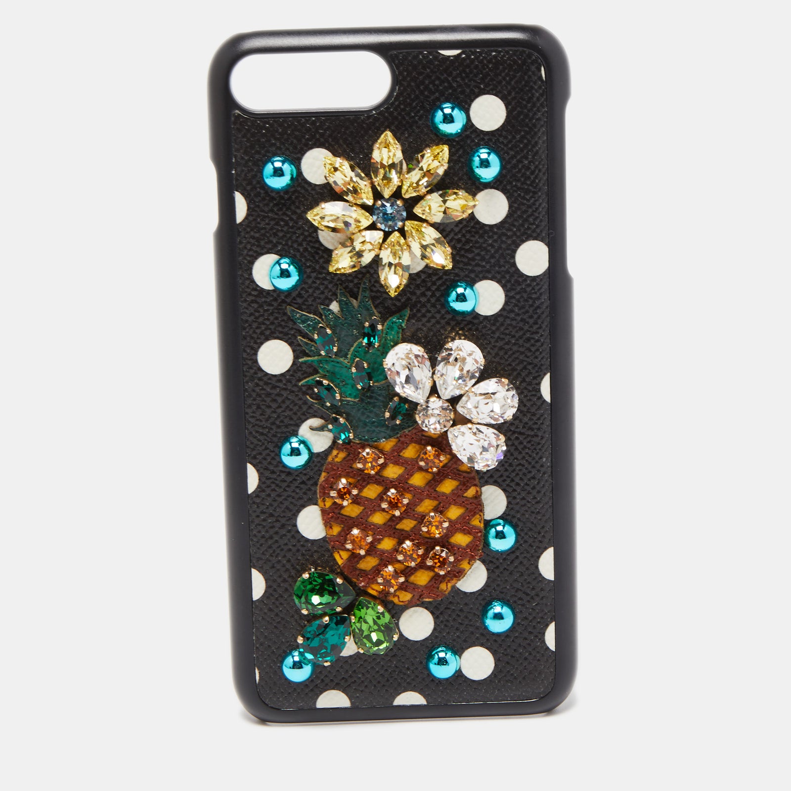 Dolce & Gabbana Black Polkadot Crystal Embellished Leather iPhone 7 Plus Case