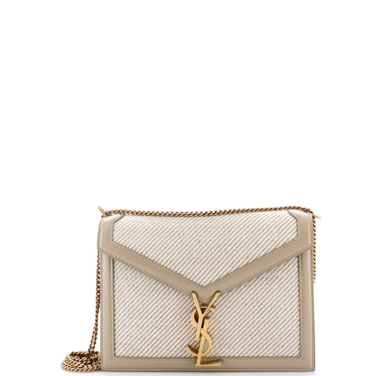 Saint Laurent Cassandra Chain Shoulder Bag Canvas with Leather Small