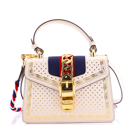 GUCCI Sylvie Top Handle Bag Printed Leather Mini