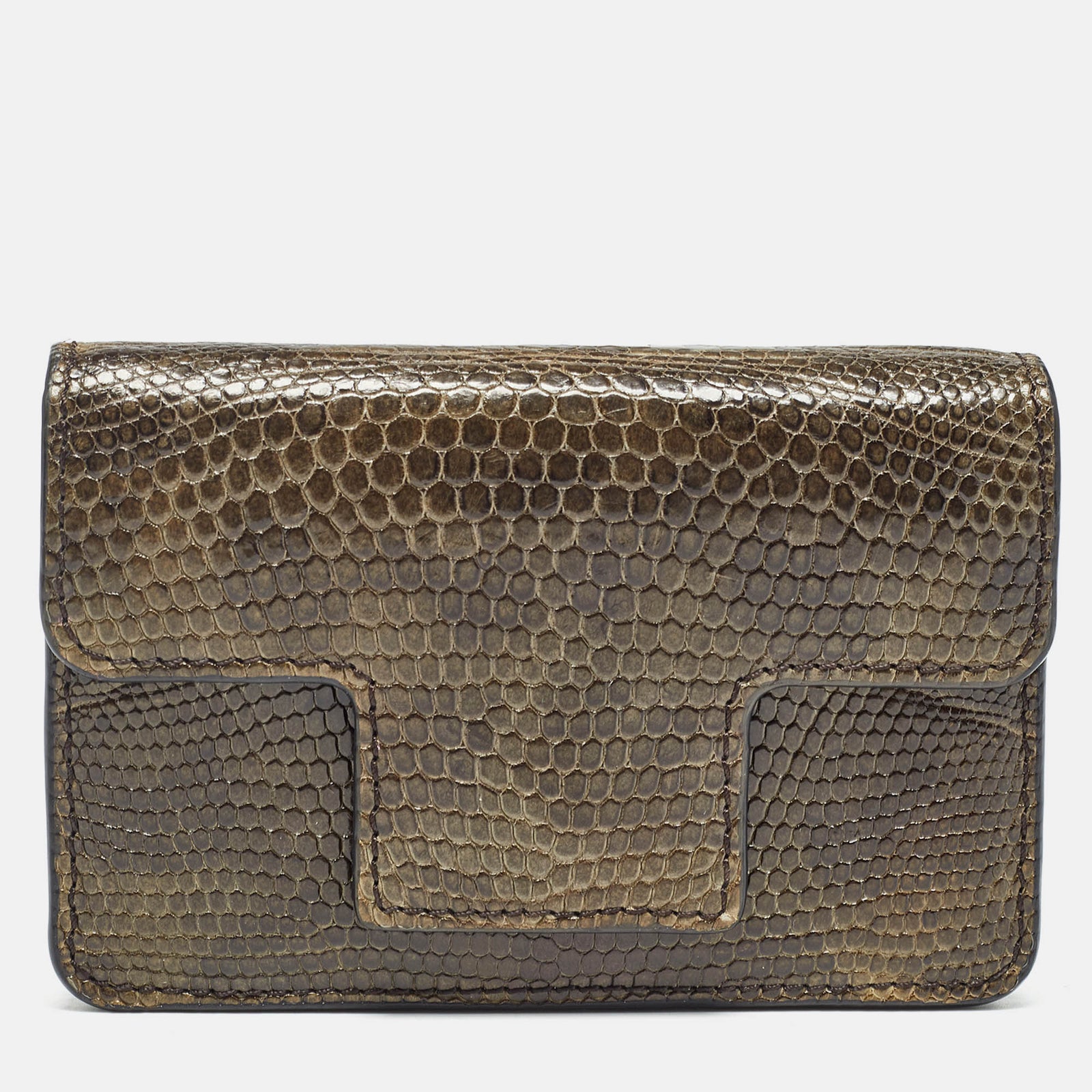 Tom Ford Green Ostrich Leg Leather Flap Card Holder