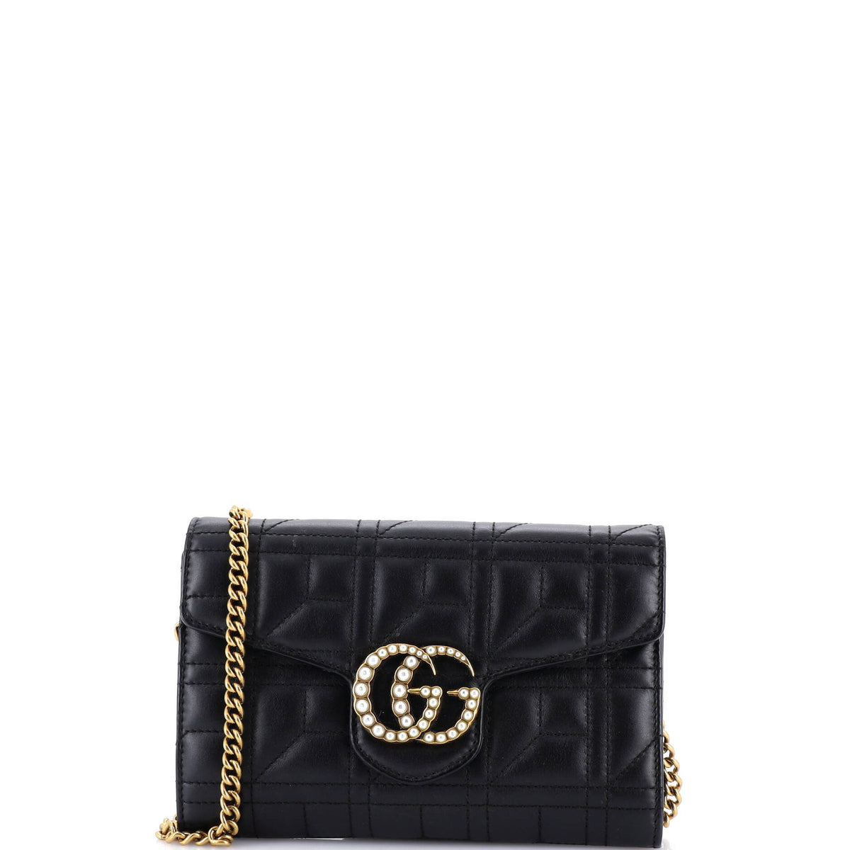 Gucci GUCCI Pearly GG Marmont Chain Wallet Matelasse Leather Mini