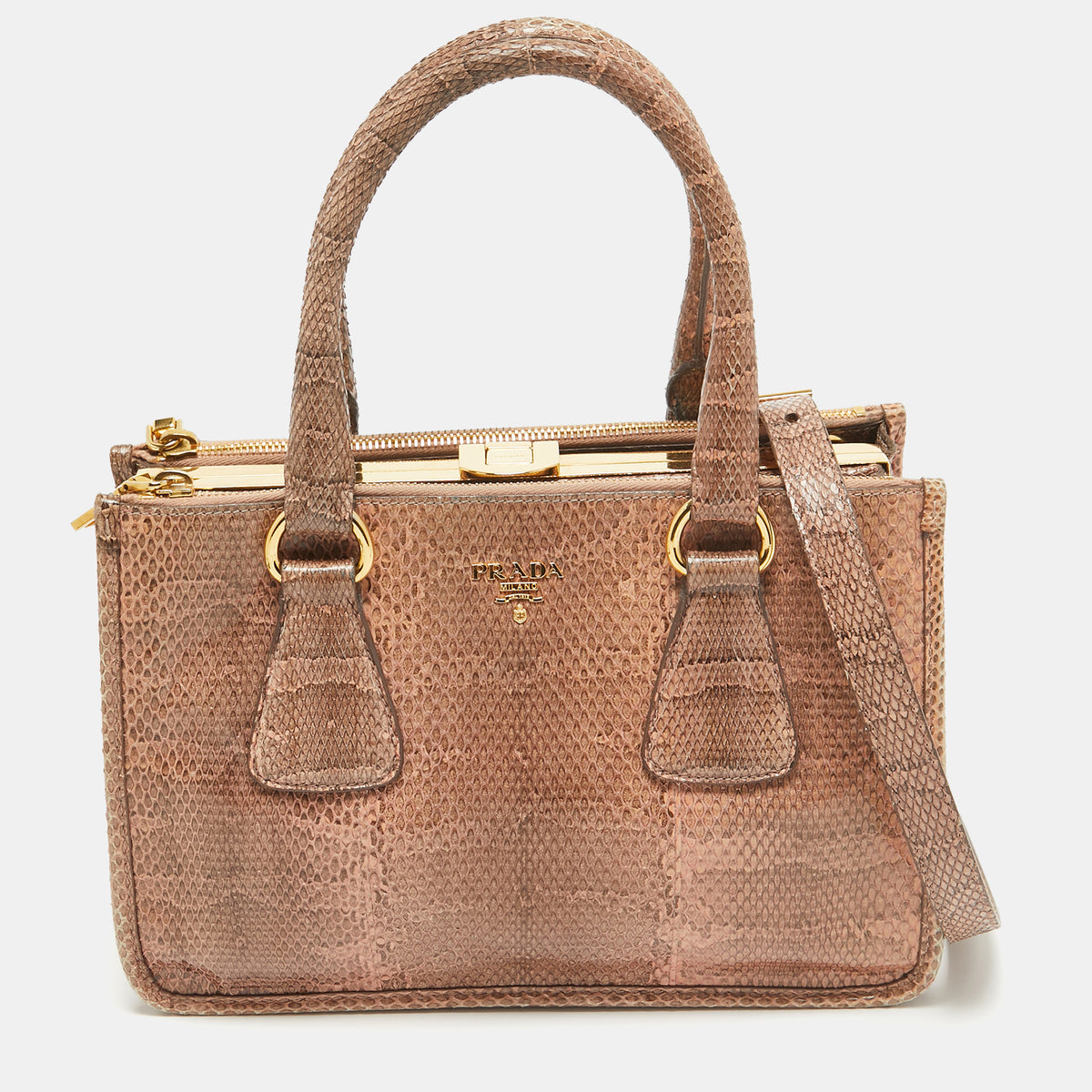 Prada Salmon Karung Leather Frame Zip Tote