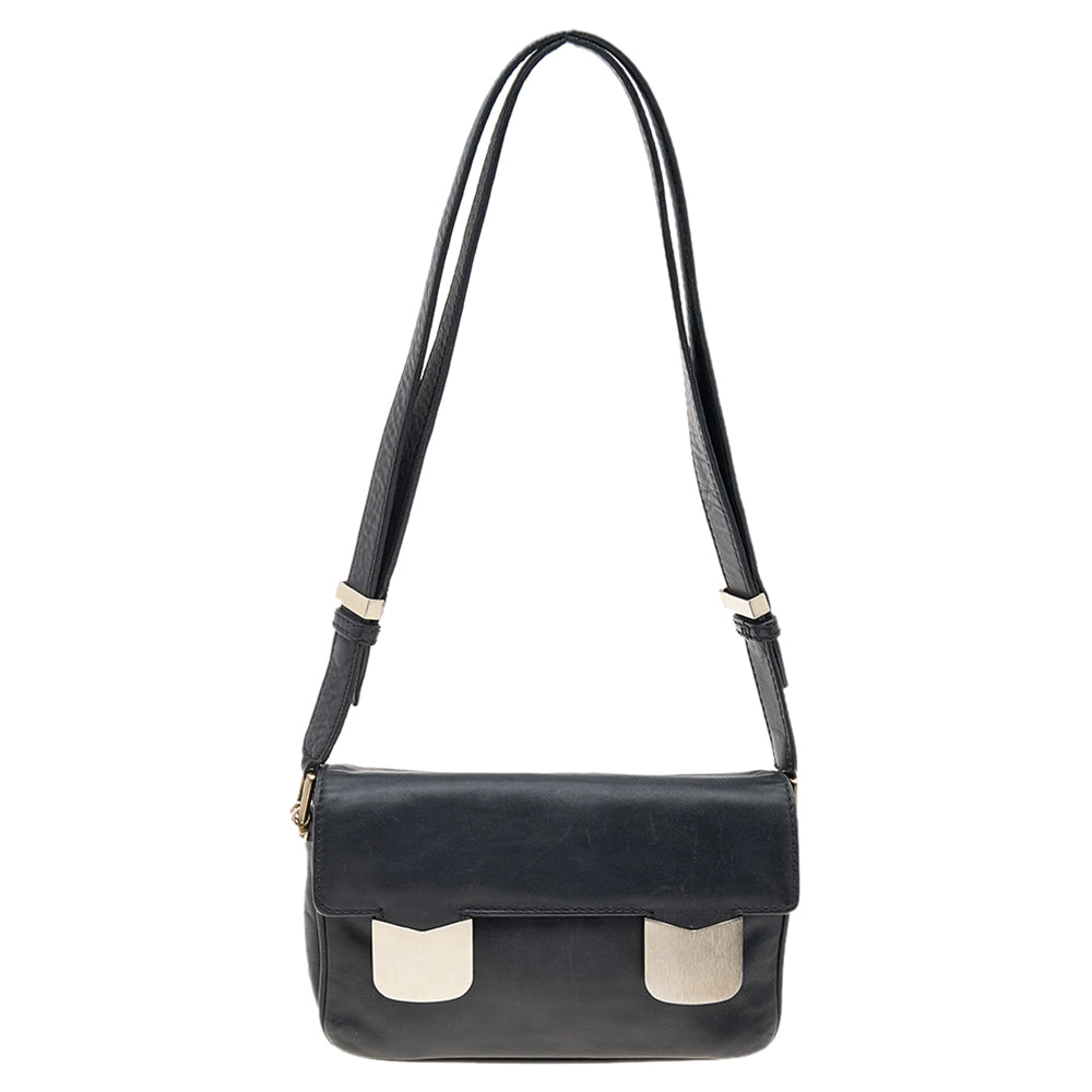Valentino Black Leather Flap Shoulder Bag