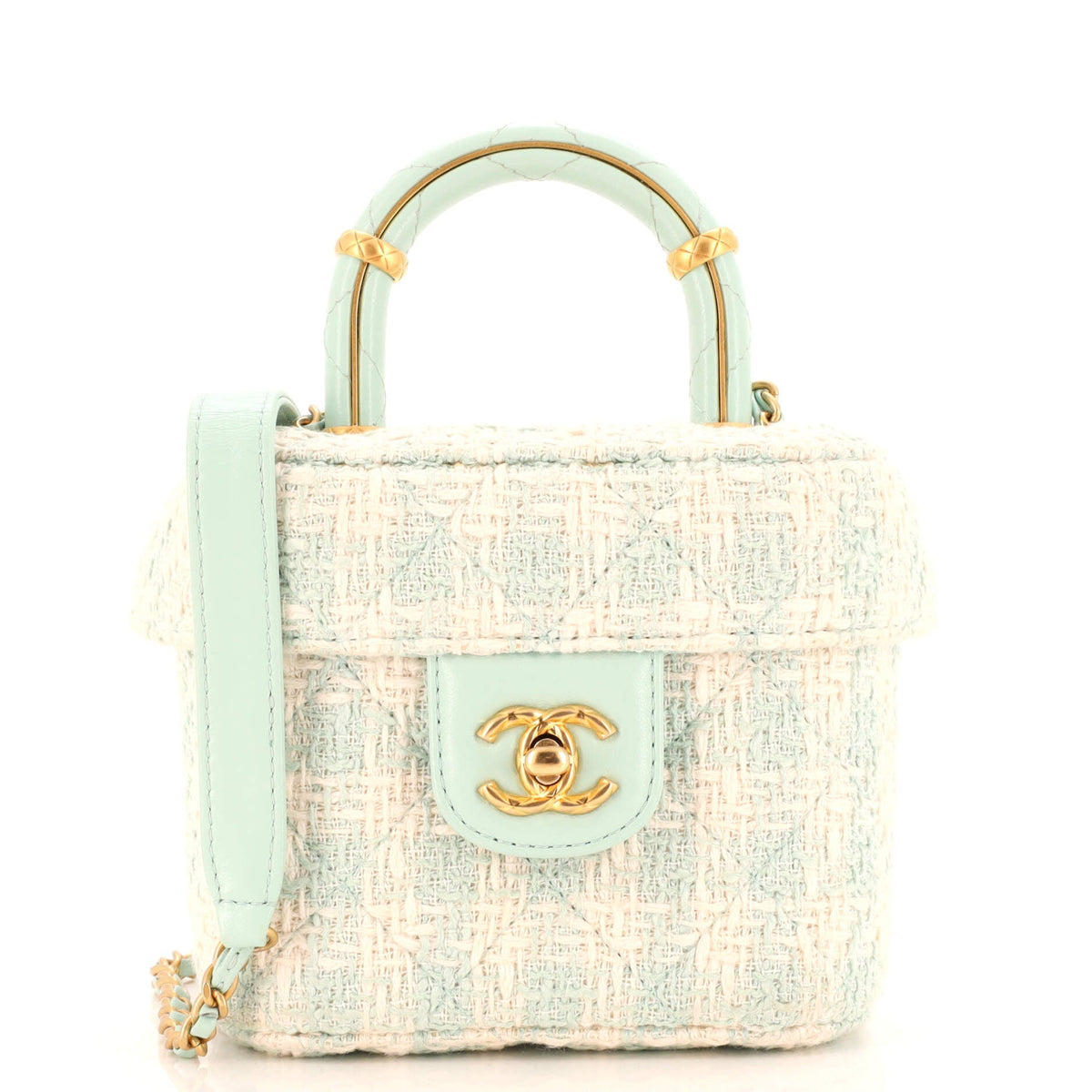 Chanel CHANEL Crush Top Handle Flap Bag Quilted Tweed Mini