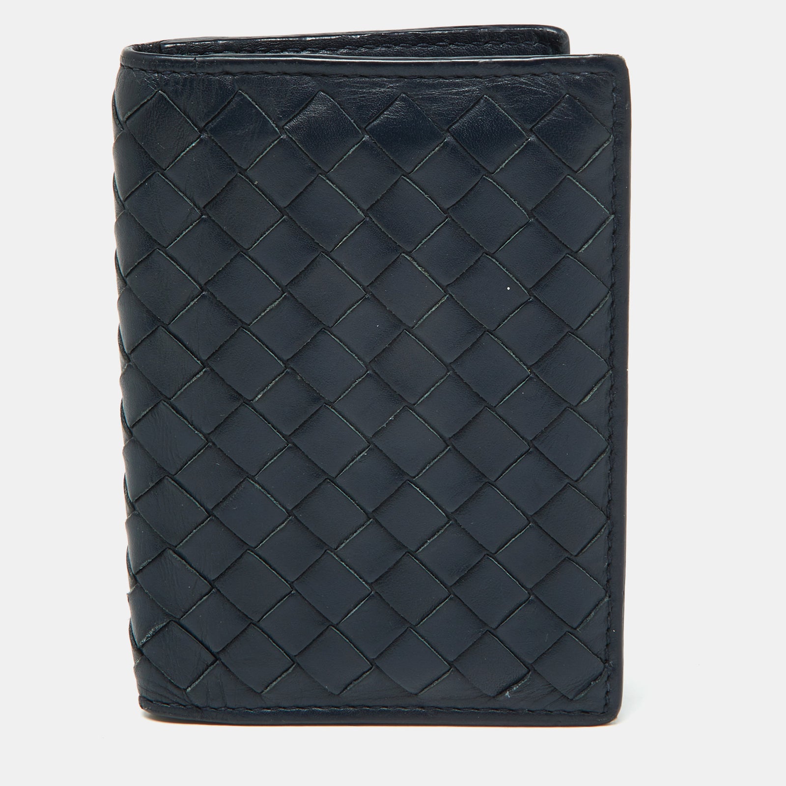 Bottega Veneta Porte-cartes en cuir intrecciato bleu