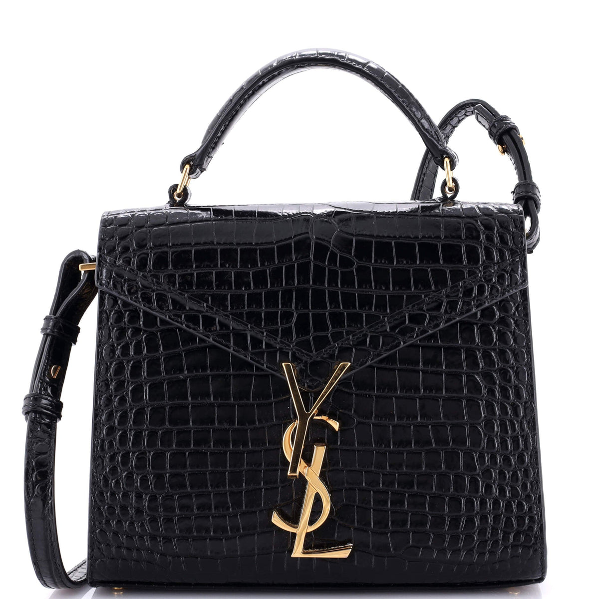 Saint Laurent Cassandra Top Handle Bag Crocodile Embossed Leather Mini