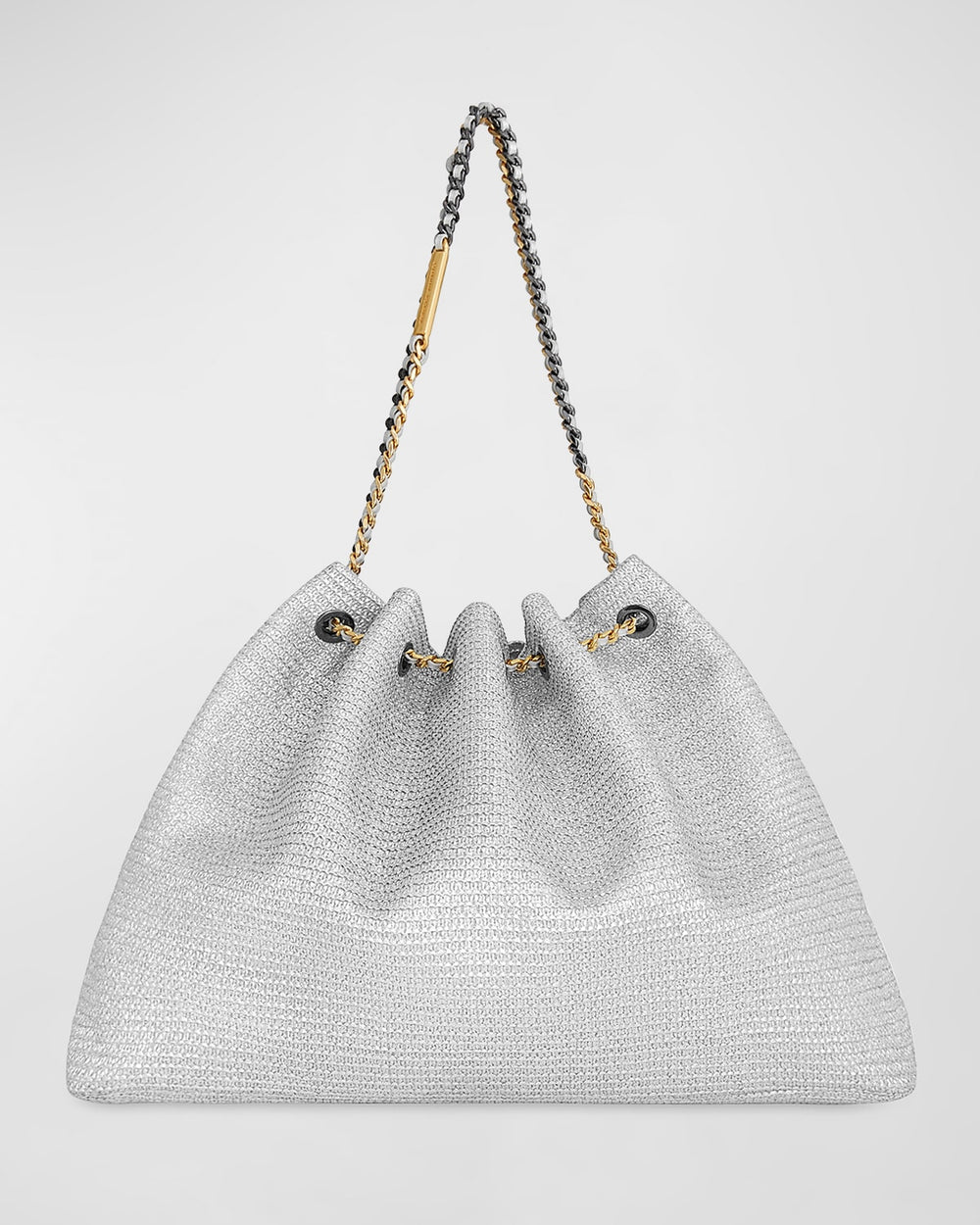 Metallic Leather Chain Tote Bag