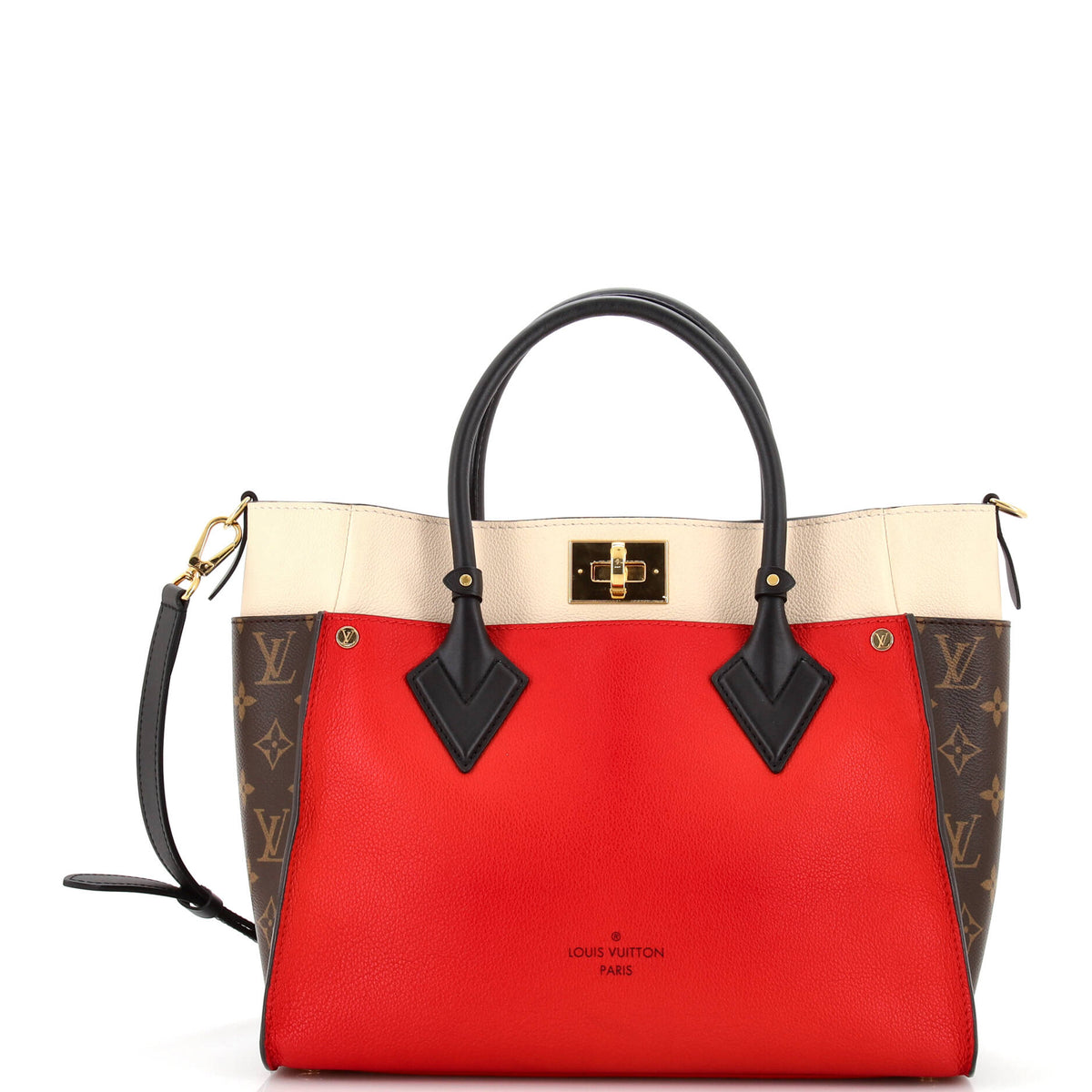 Louis Vuitton On My Side Tote Leather with Monogram Canvas MM