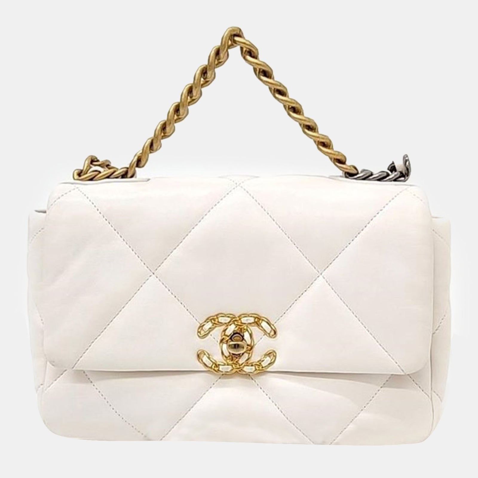 Chanel White Leather Small 19 Flap Bag