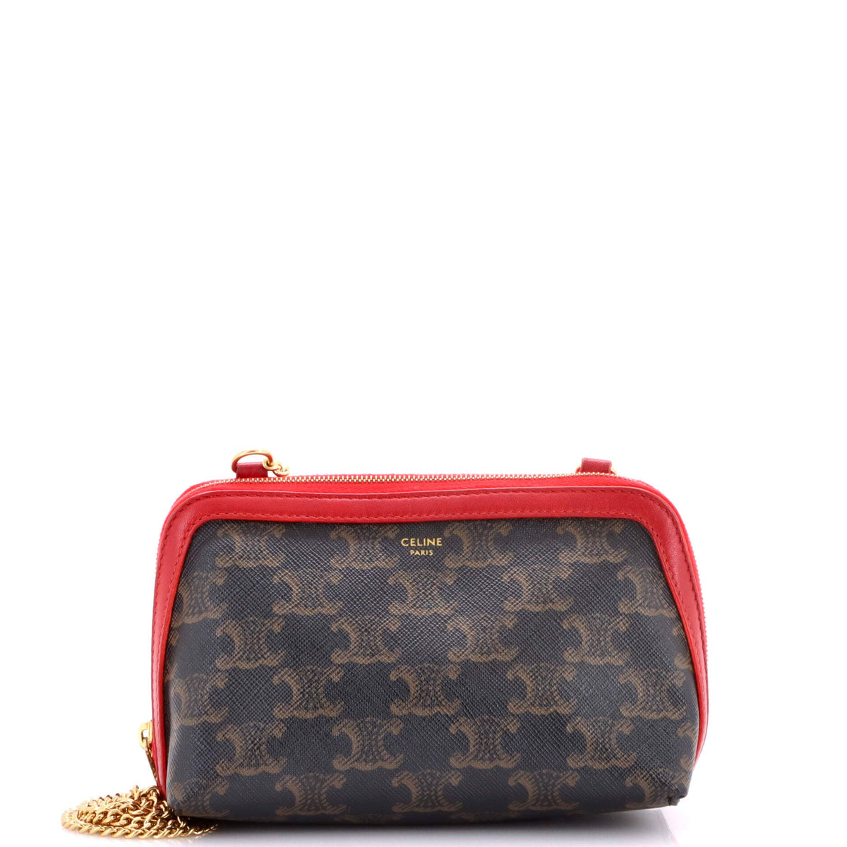 Celine CELINE Zip Around Chain Clutch Triomphe Coated Canvas