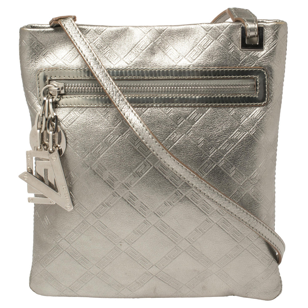 Versace Metallic Silver Leather Slim Crossbody Bag