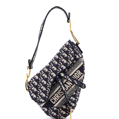 Saddle Handbag Logo Embroidered Oblique Canvas Medium