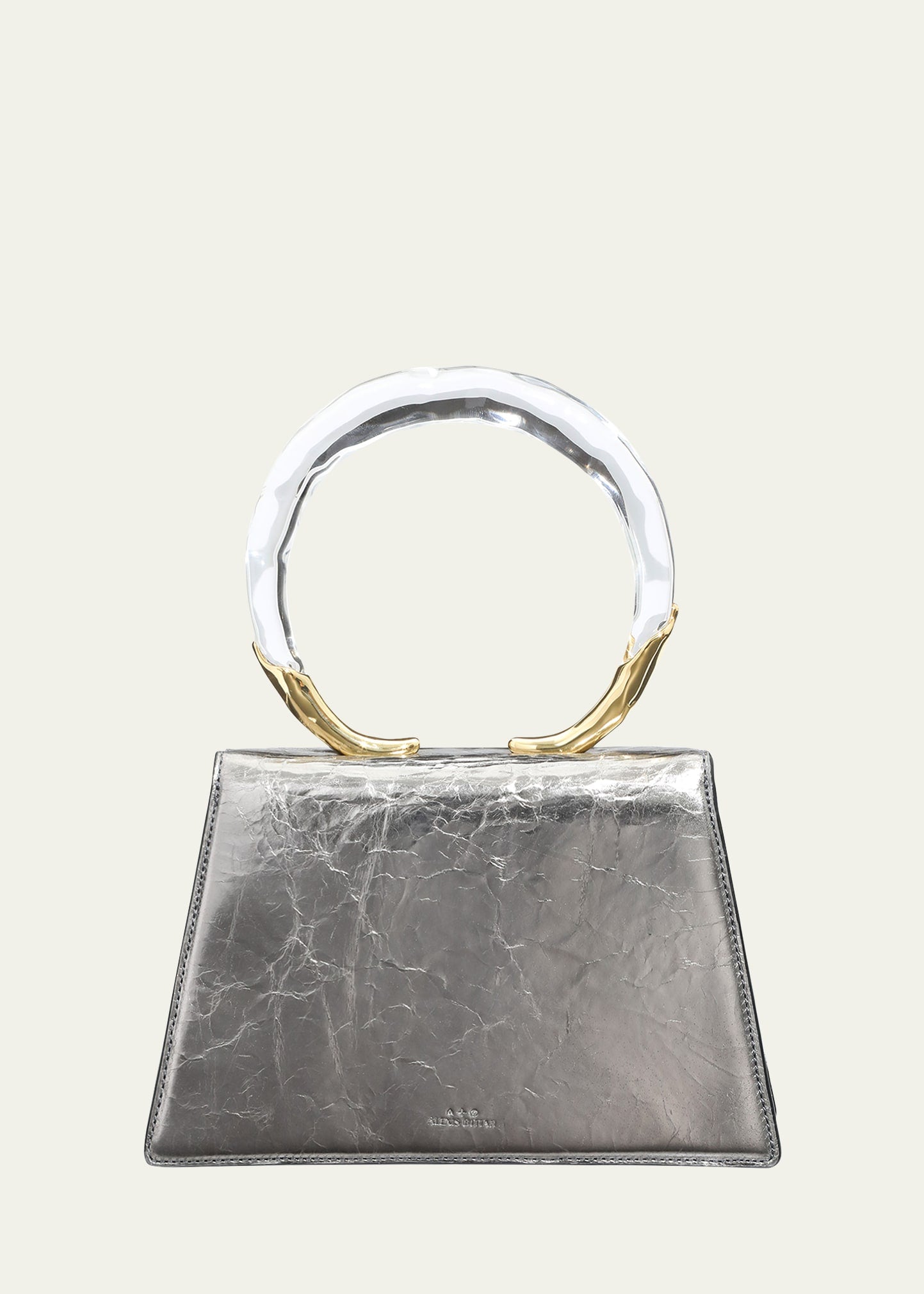 Kara Quad Cracked Metallic Ring Top-Handle Bag