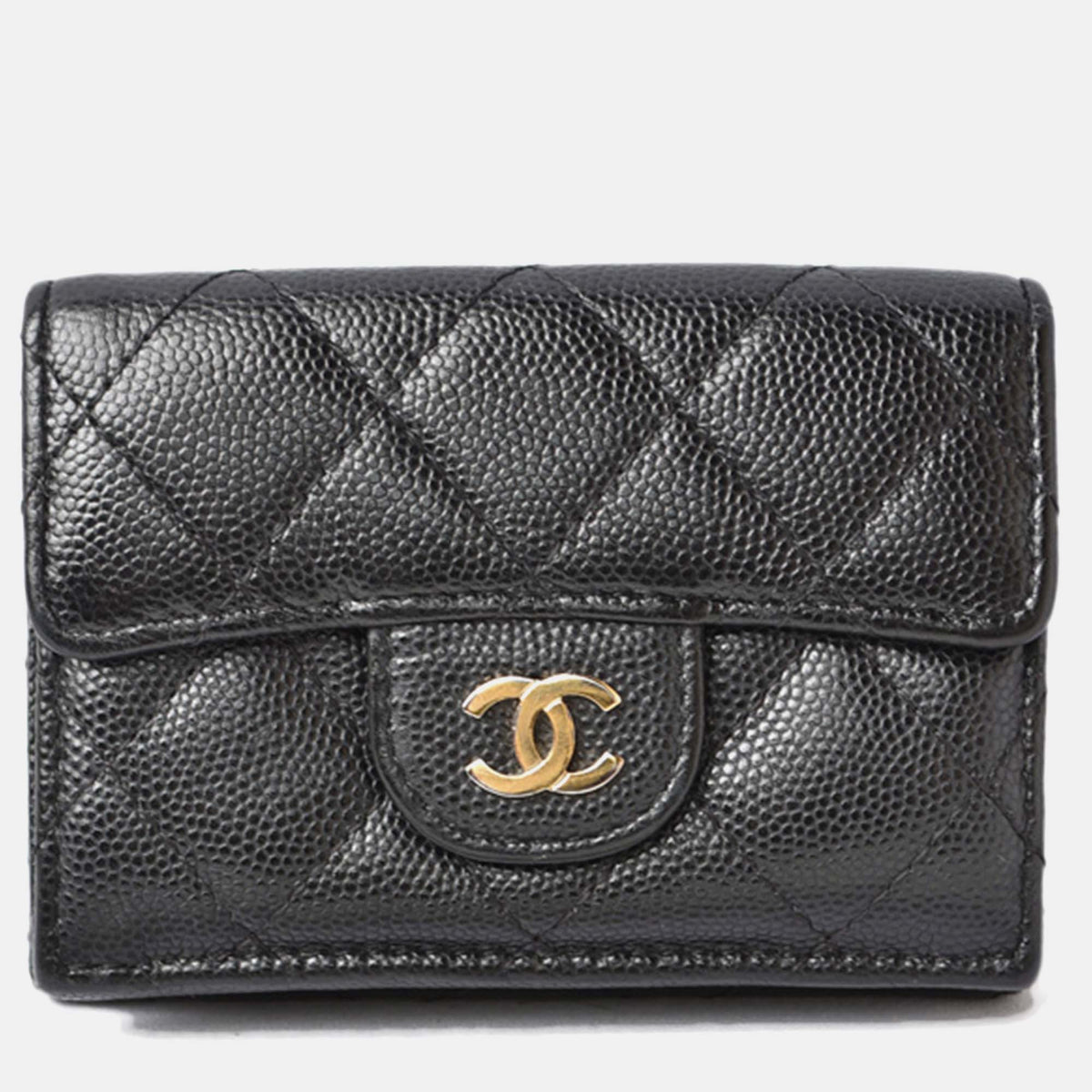 Chanel Black Caviar Leather Compact Wallet