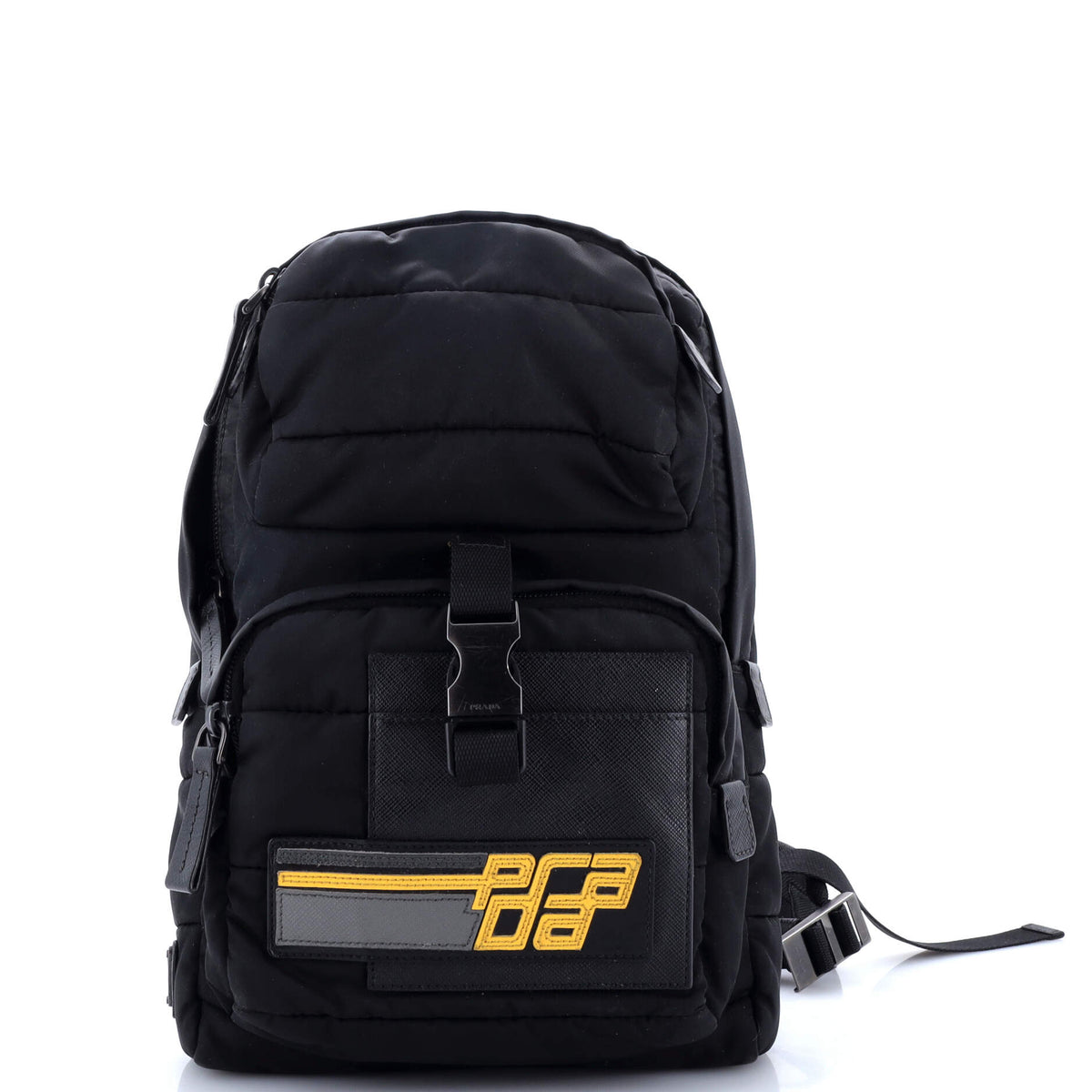 Prada PRADA Logo Patch Buckle Sling Bag Quilted Tessuto with Saffiano Leather