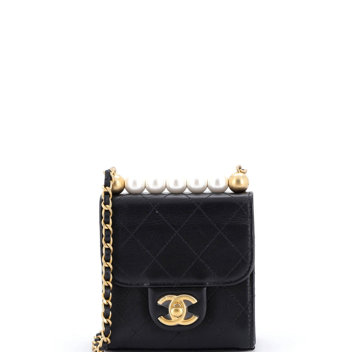 Chanel CHANEL Chic Pearls Flap Clutch with Chain Quilted Goatskin Mini