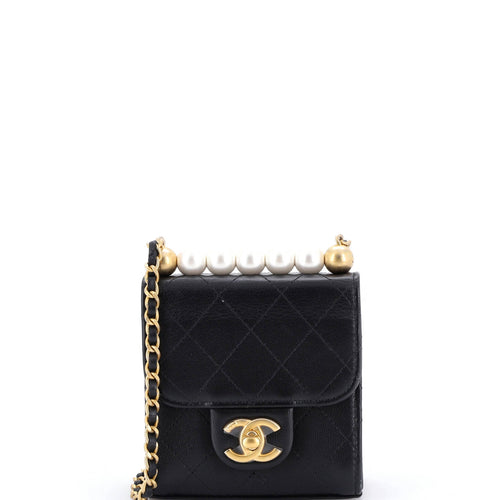 CHANEL Chic Pearls Flap Clutch with Chain Quilted Goatskin Mini