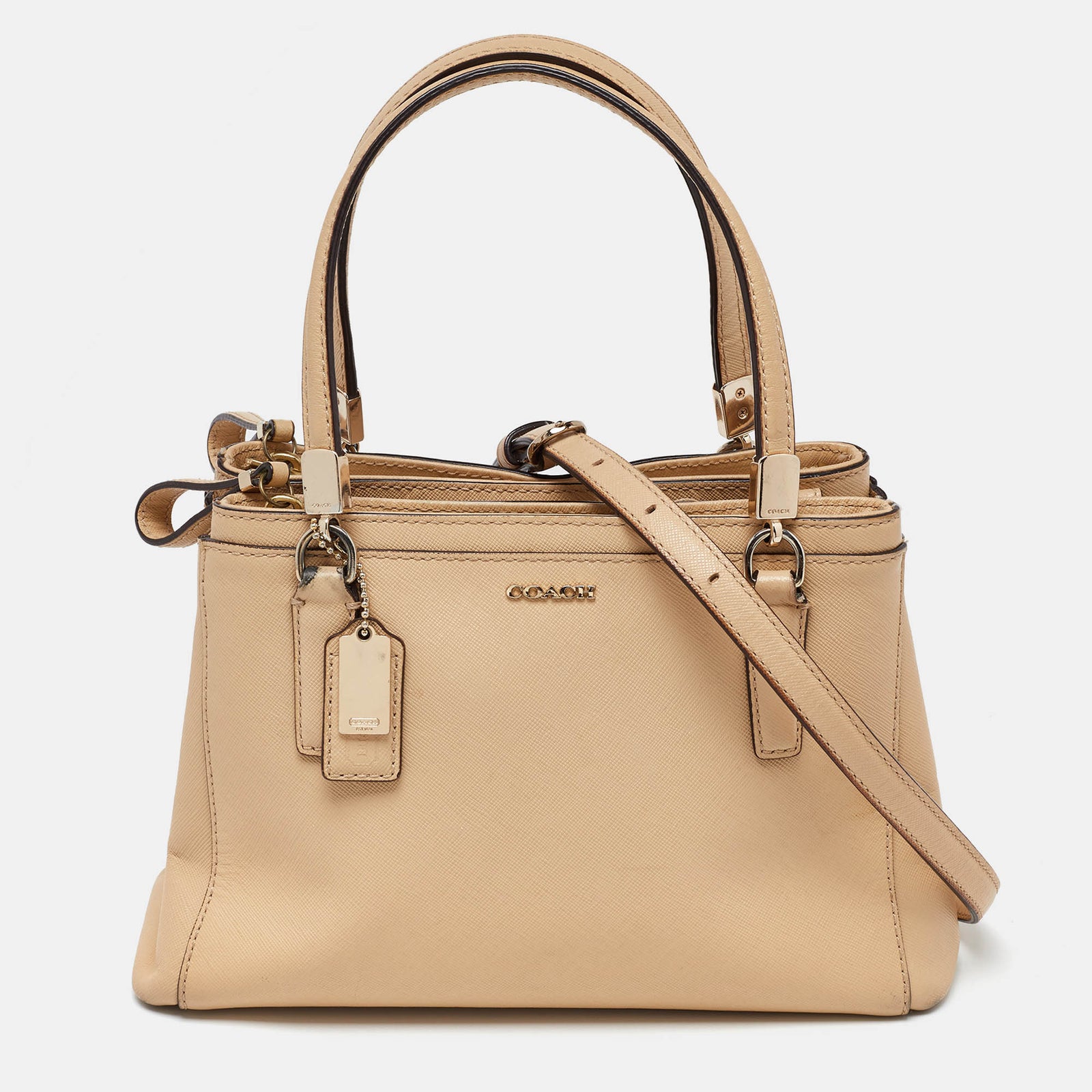 Coach Beige Leather Mini Christie Carryall Double Zip Tote