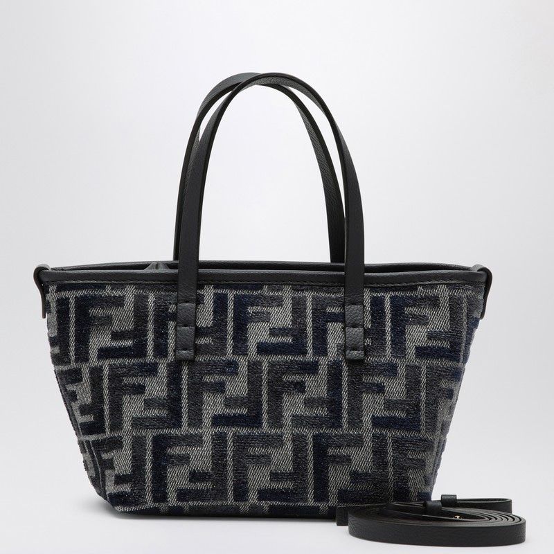 Fendi Women's Ff Chenille Minibag Roll Mini Dark Blue in Grey | 8BS096ASU1
