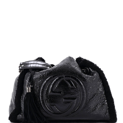 GUCCI Soho Chain Strap Shoulder Bag Patent and Shearling Medium