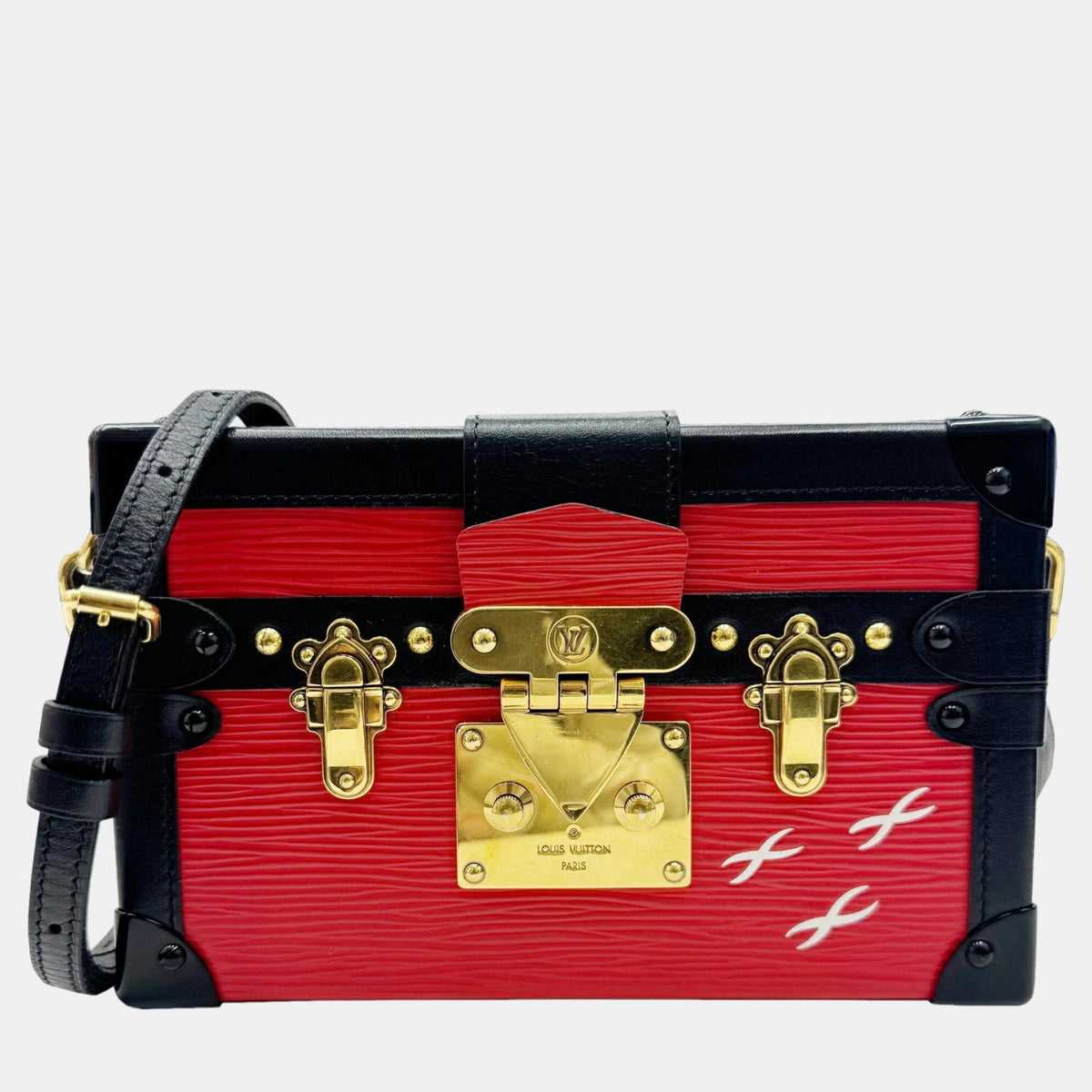 Louis Vuitton LOUIS VUITTON Red/Black Epi Petite Malle Trunk Clutch