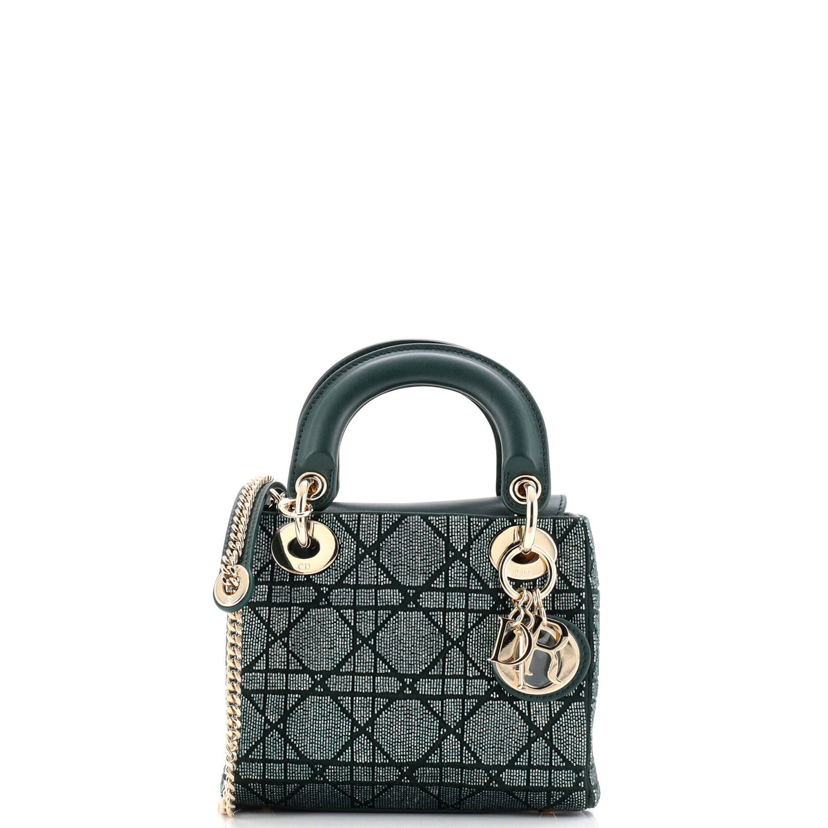 Christian Dior Lady Dior Chain Bag Cannage Beaded Satin with Leather Mini