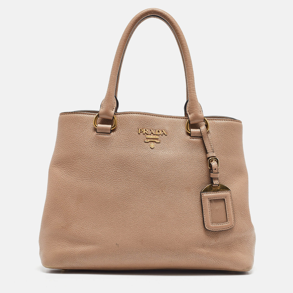 Prada Beige Vitello Daino Leather Middle Zip Tote