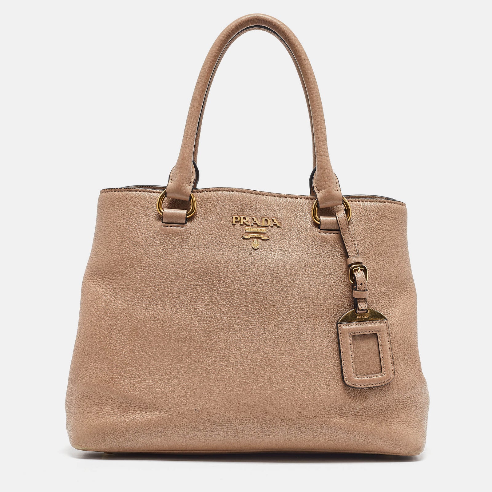 Prada Beige Vitello Daino Leather Middle Zip Tote