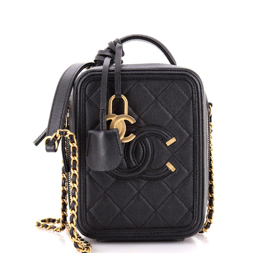CHANEL Filigree Vertical Vanity Case Quilted Caviar