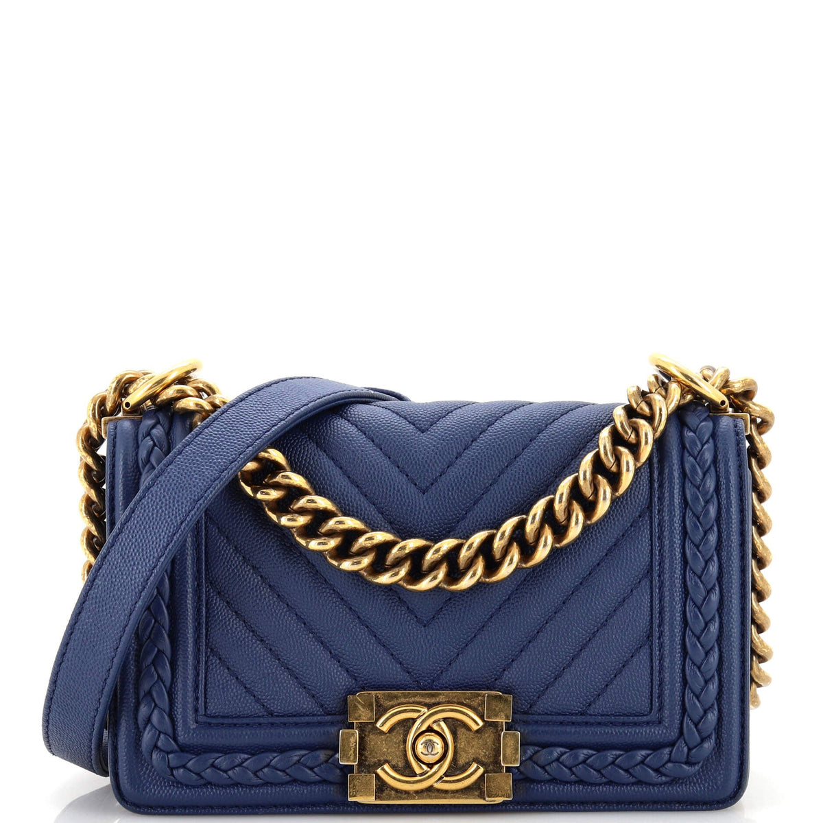 Chanel CHANEL Braided Boy Flap Bag Chevron Caviar Small