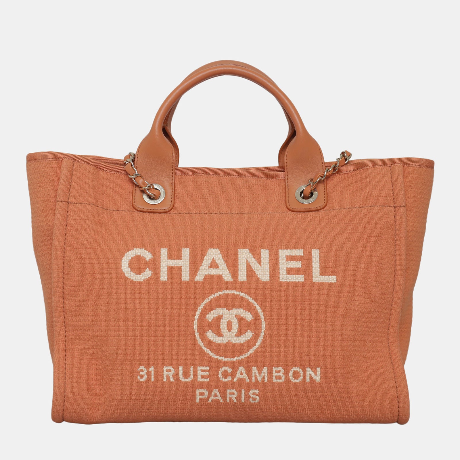 Chanel Kleine Deauville Tragetasche aus orangefarbenem Canvas