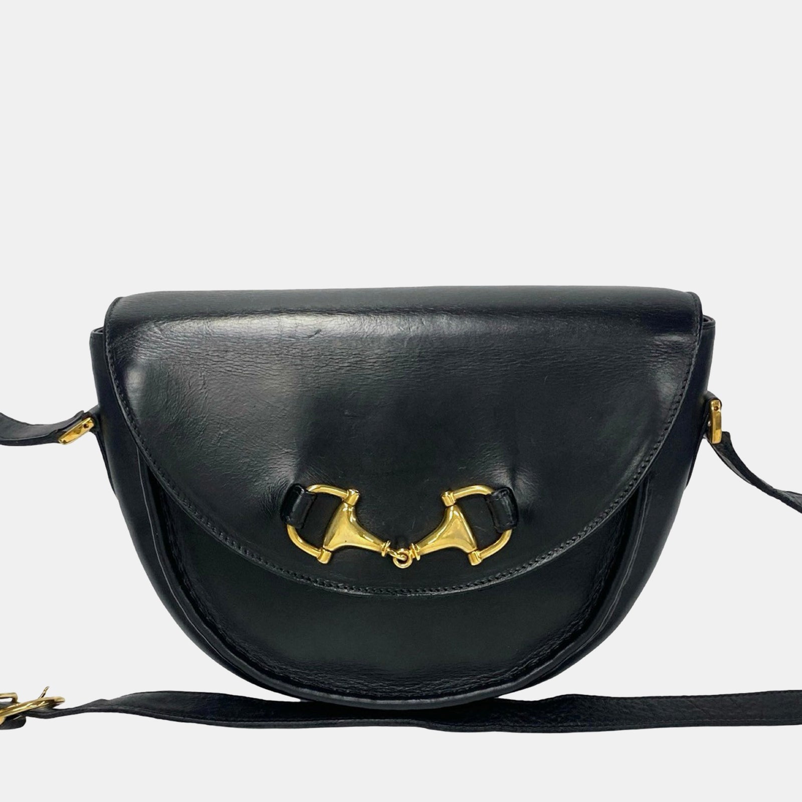 Gucci Sac à bandoulière en cuir noir avec mors de cheval vintage