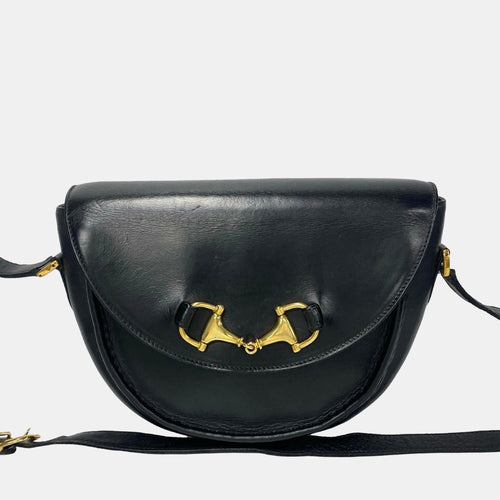 Black Leather Vintage Horsebit Shoulder Bag