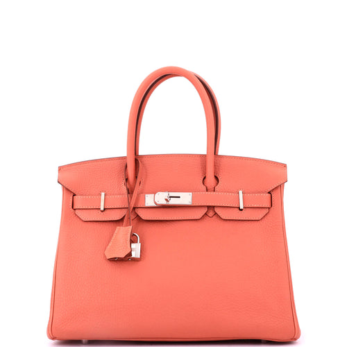 Birkin Handbag Rosy Clemence with Palladium Hardware 30