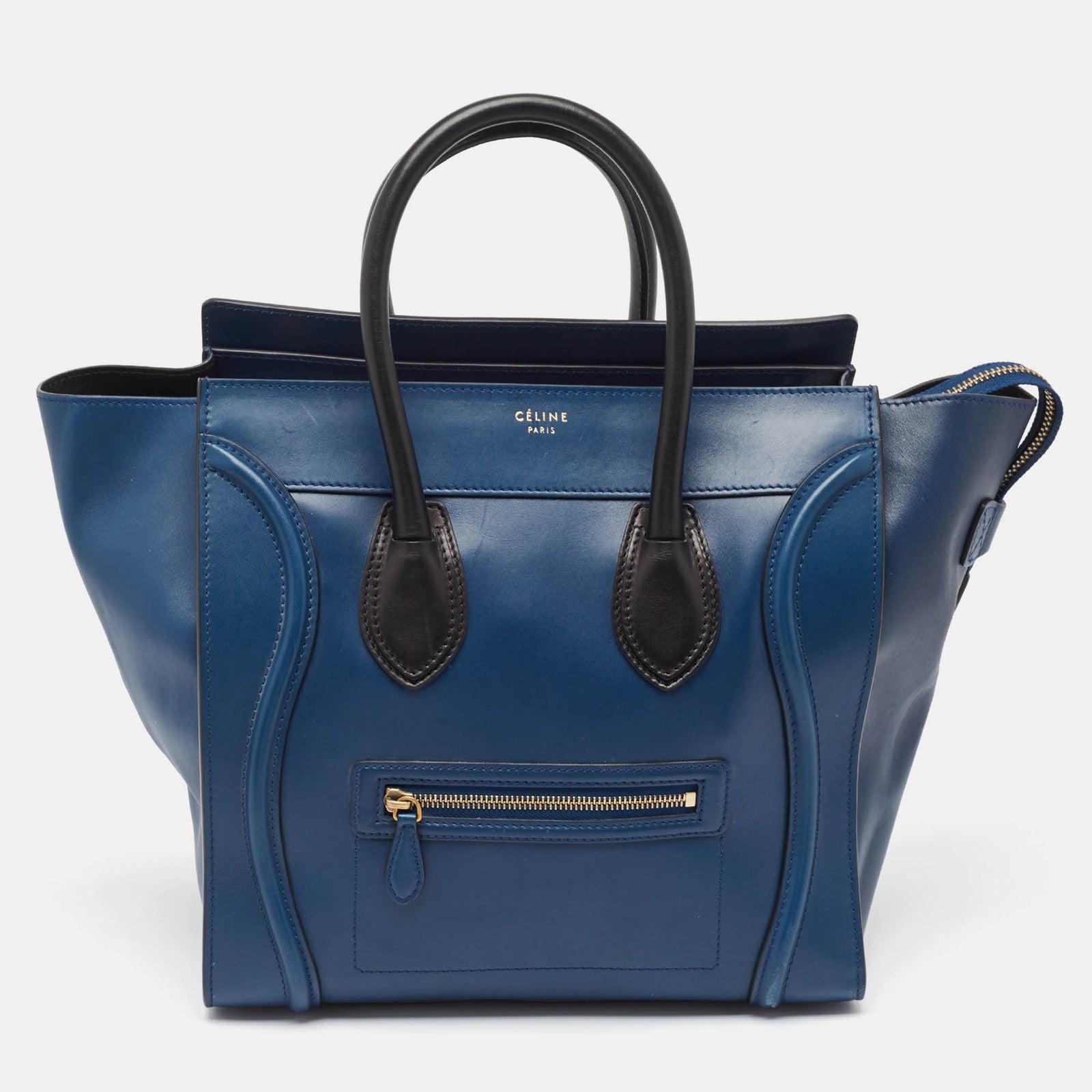 Celine Navy Blue/Black Leather Mini Luggage Tote