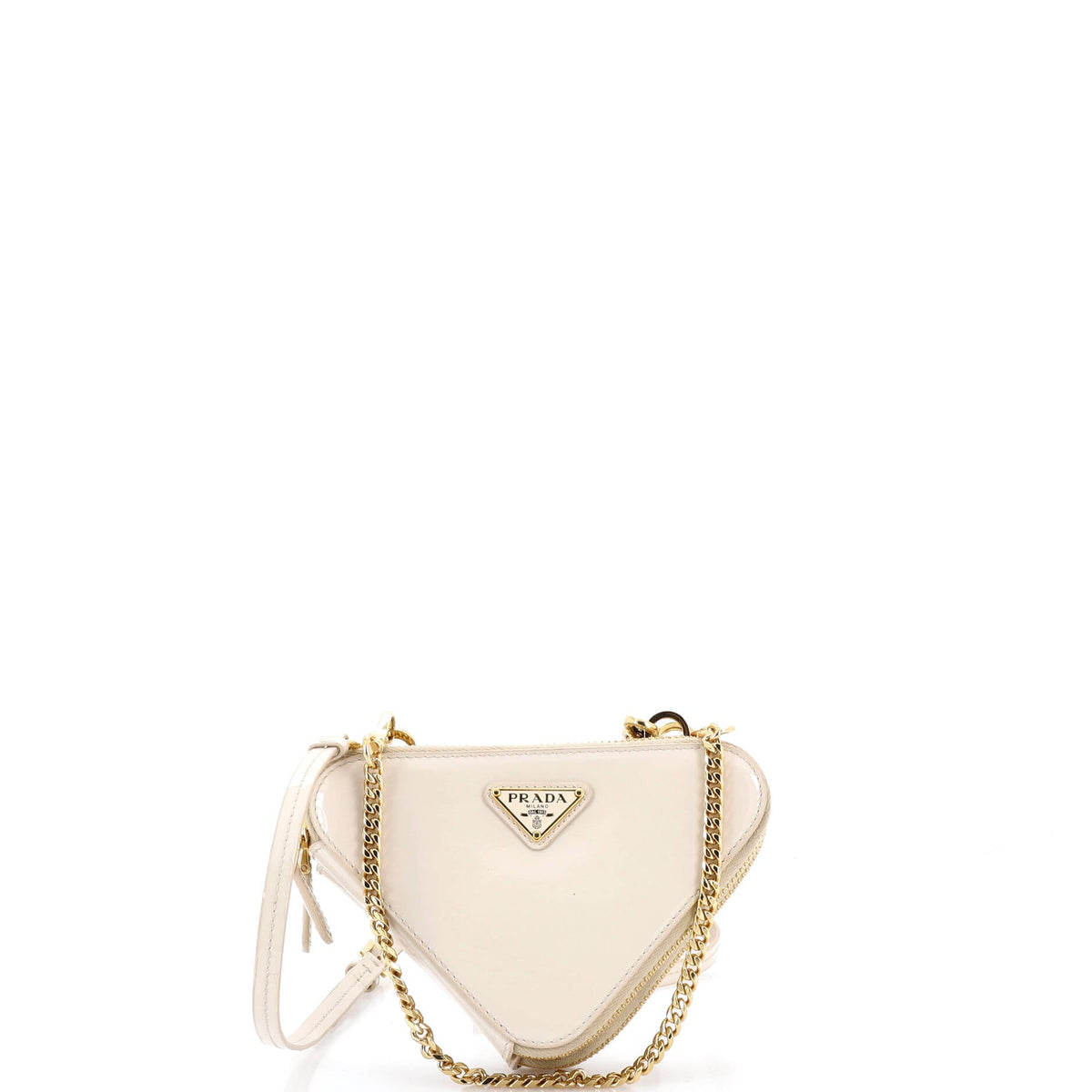Prada PRADA Triangle Double Zip Pouch Bag with Chain Patent Mini