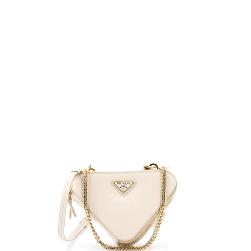 PRADA Triangle Double Zip Pouch Bag with Chain Patent Mini