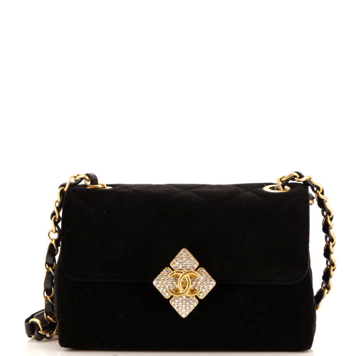 CHANEL Diamond Lock CC Flap Bag Quilted Velvet with Crystals Mini