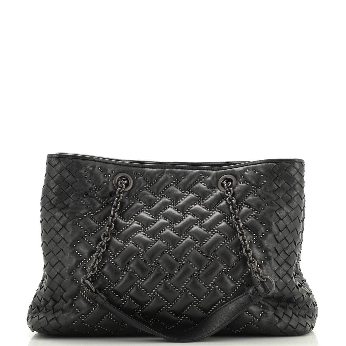 Bottega Veneta Double Chain Tote Studded Leather with Intrecciato Detail Medium