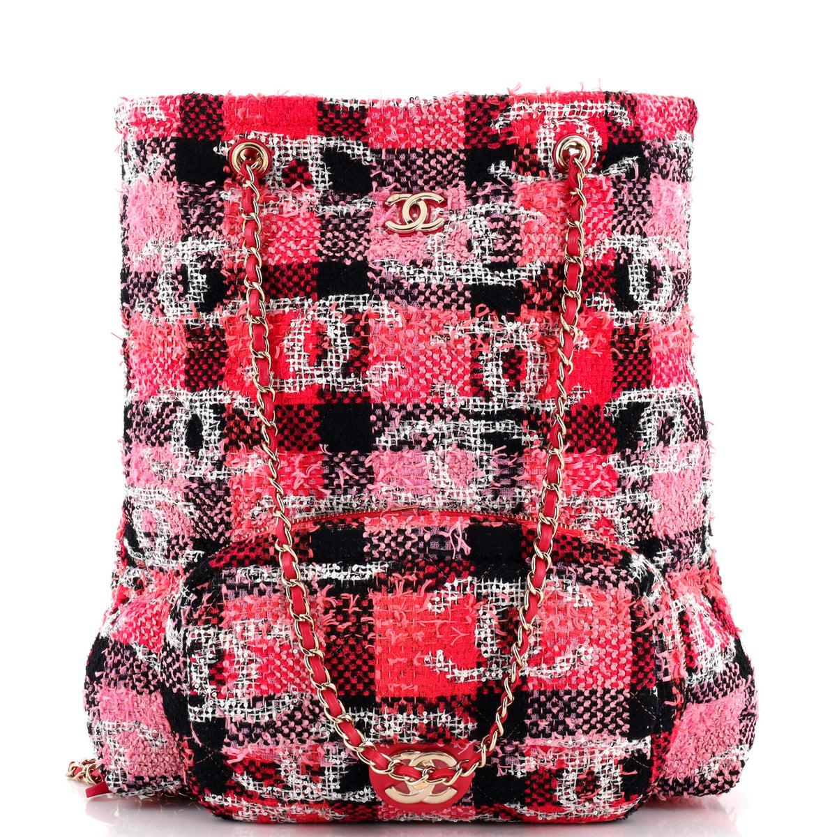 Chanel CHANEL Coco Beach Convertible CC Flap Bag Quilted Tweed with Sequins Small