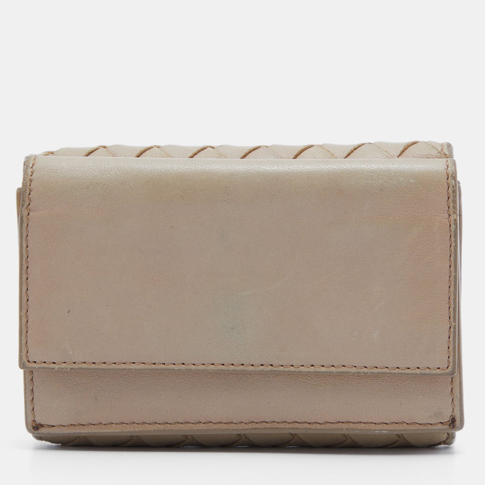 Bottega Veneta Beige Intrecciato Leather Trifold Wallet